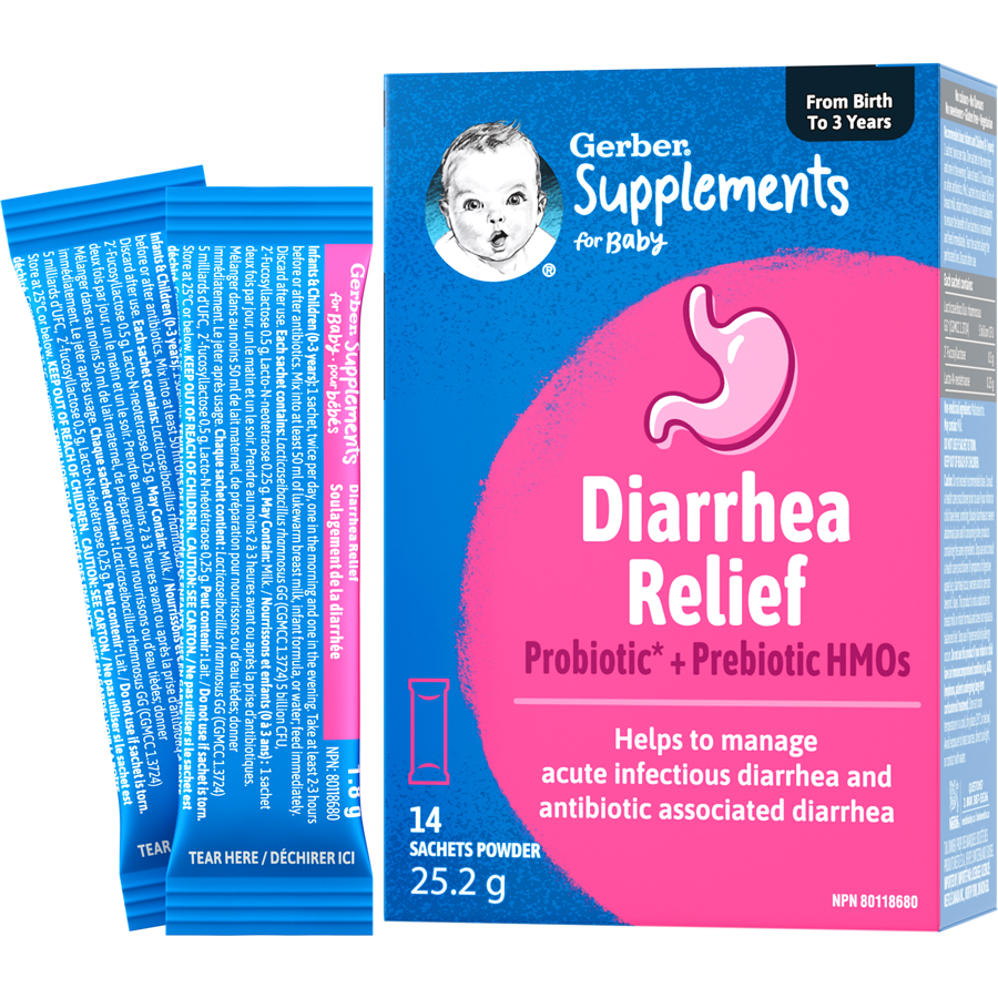 Gerber Infant Diarrhea Relief Supplement, 0-3 years, Relief for Infant Diarrhea, Acute Infectious Diarrhea and Antibiotic Associated Diarrhea, Probiotics and Prebiotics HMO, Gluten Free, Sachets