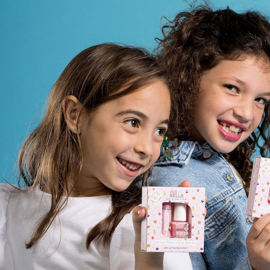 Miss Nella 指甲油 + 潤唇膏套裝 - 兒童專用桃色閃光指甲油 - 桃色冰沙,可撕拉,水基,無味配方 + BUTTER CHEEKS 粉紅色防過敏潤唇膏