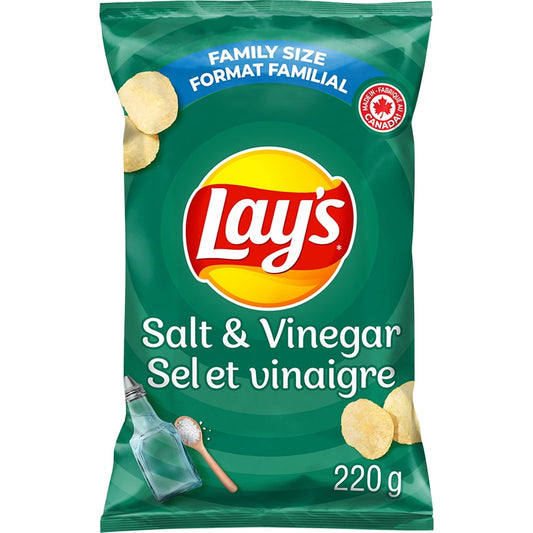 Lay's Salt & Vinegar flavoured Potato Chips, 220 g.