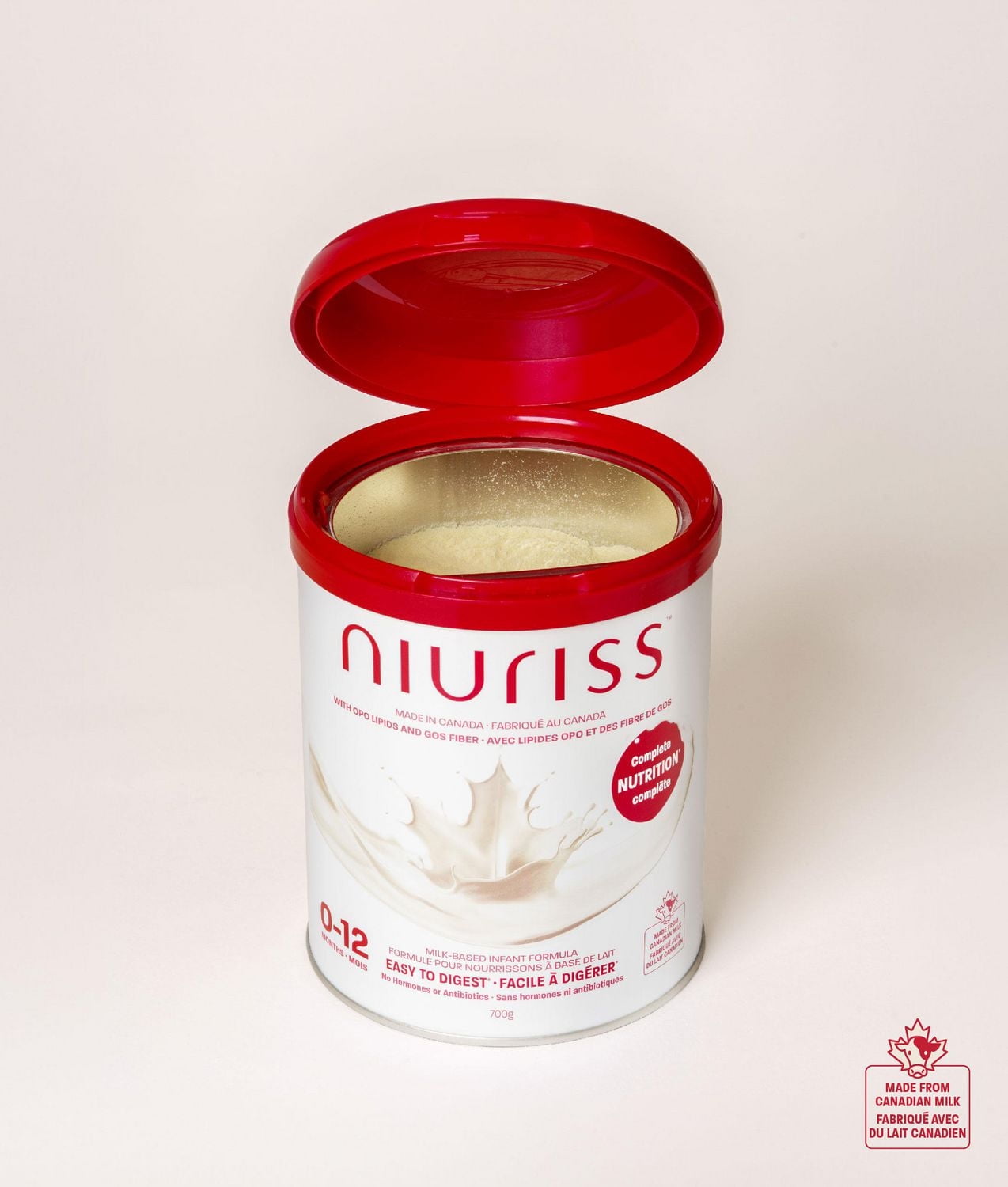 NIURISS 嬰兒配方奶粉 - 加拿大製造 - 含 OPO 脂質、GOS 纖維和加拿大牛奶的全面營養(不含激素和抗生素)- 0-12 個月,700 克,Niuriss 牛奶基嬰兒配方奶粉