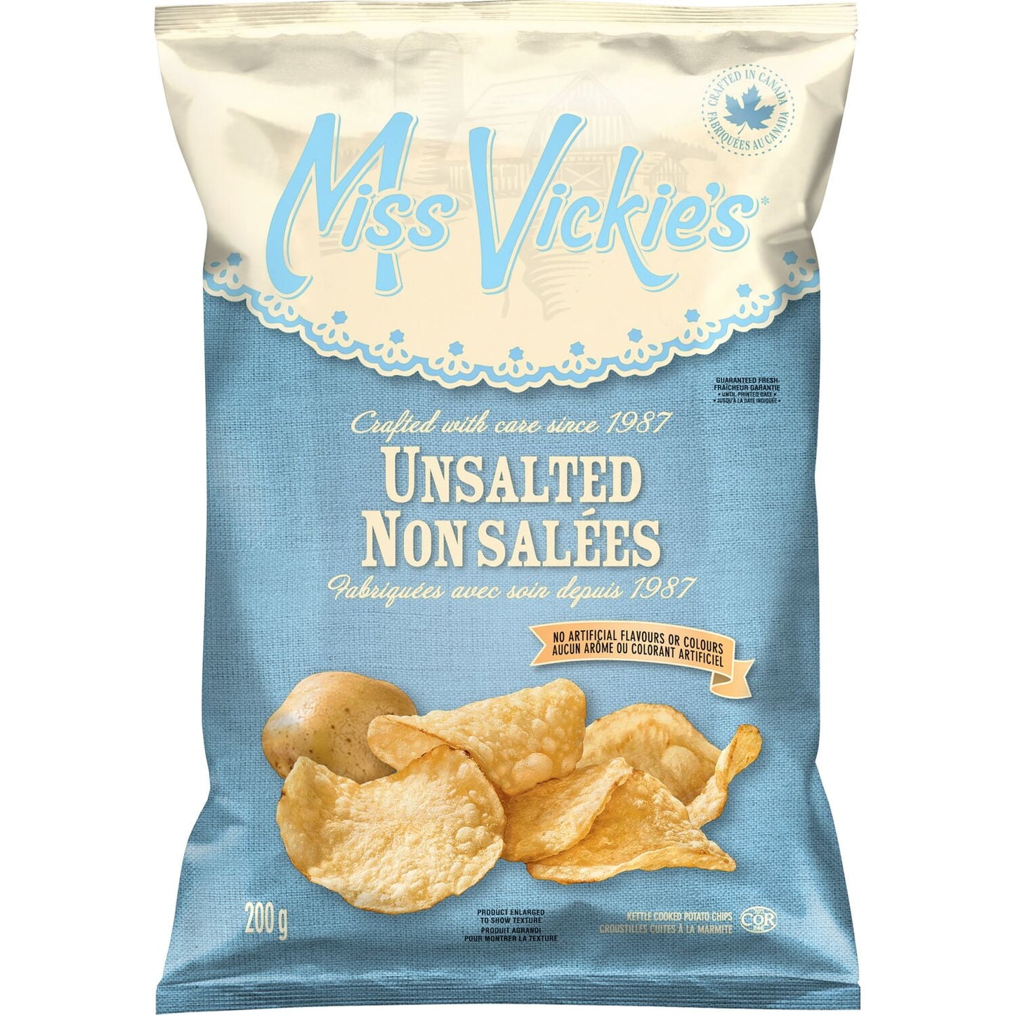 Miss Vickie's Unsalted Kettle Cooked Potato Chips, 200 g.