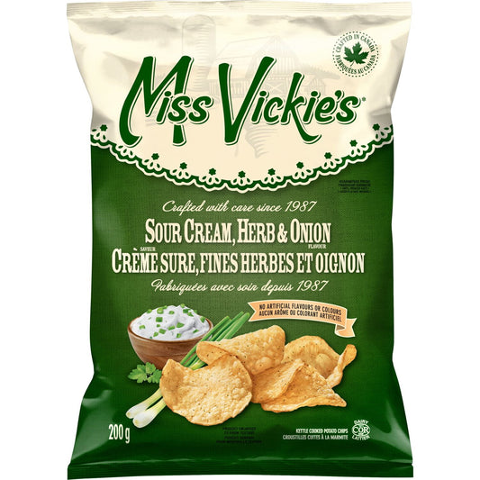 Miss Vickie's Sour Cream, Herb & Onion Kettle Cooked Potato Chips, 200 g.