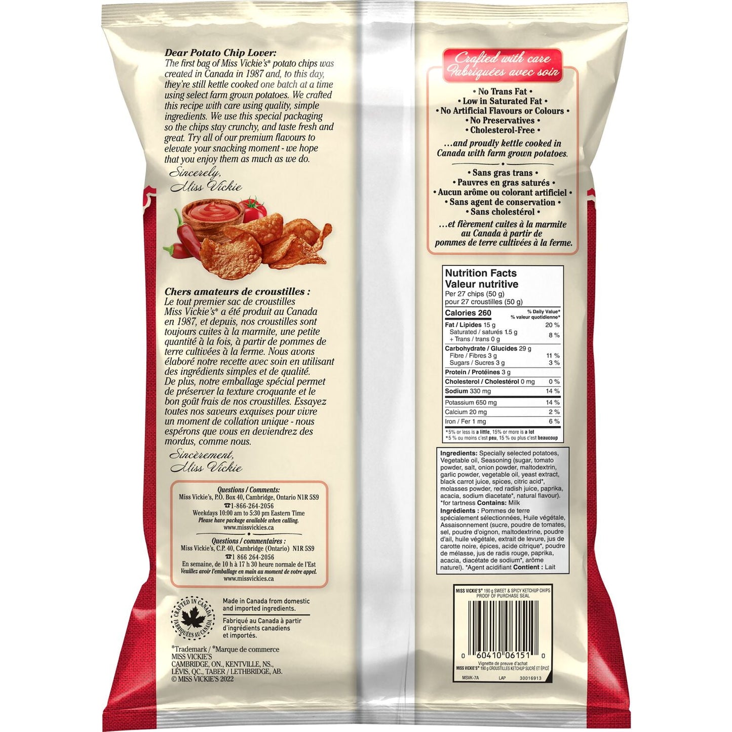 Miss Vickie's Sweet & Spicy Ketchup flavour Kettle Cooked Potato Chips, 190 g.
