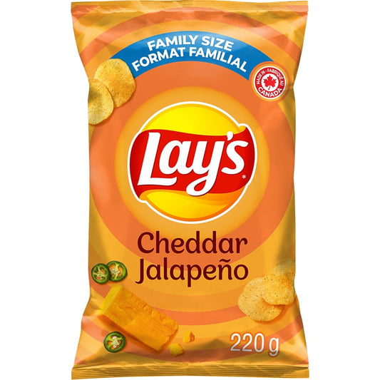 Lay's Cheddar Jalapeño flavoured Potato Chips, 220 g.