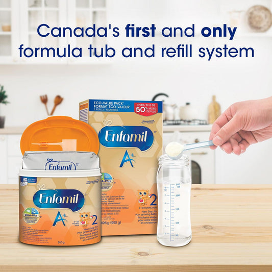 Enfamil A+ 2, Baby Formula, Designed for 6-18 month olds, Contains DHA – an important building block of the brain, Value Pack, Powder Refill, 992g, 2 x 496g