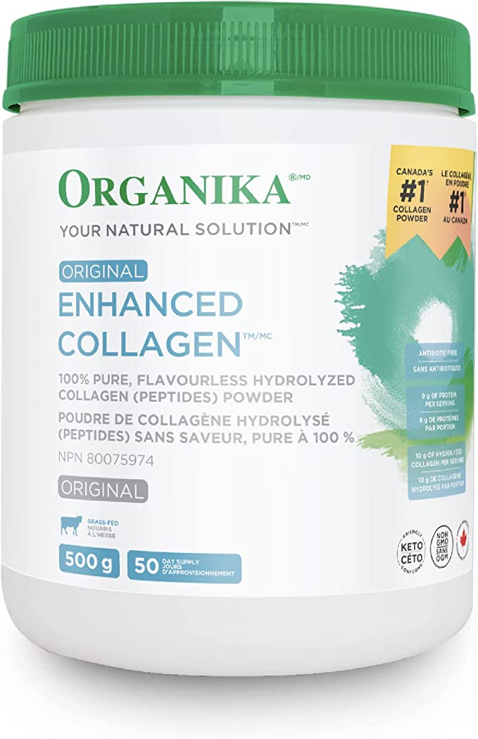 Organika 增强型胶原蛋白肽蛋白粉,有助于头发、皮肤、指甲和关节健康 - 水解易于吸收 - 草饲、非转基因 - 无味 500 克
