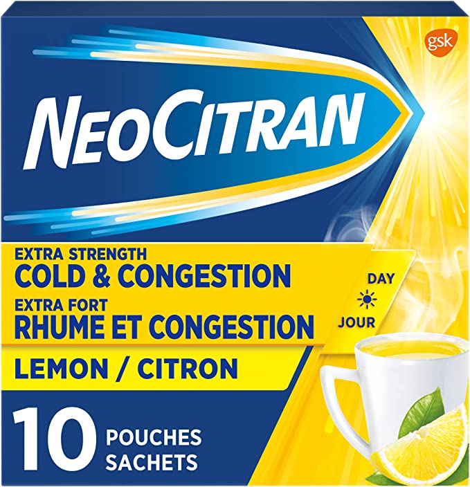 NeoCitran 特强感冒及鼻塞舒缓片,不含嗜睡成分,柠檬味,10片