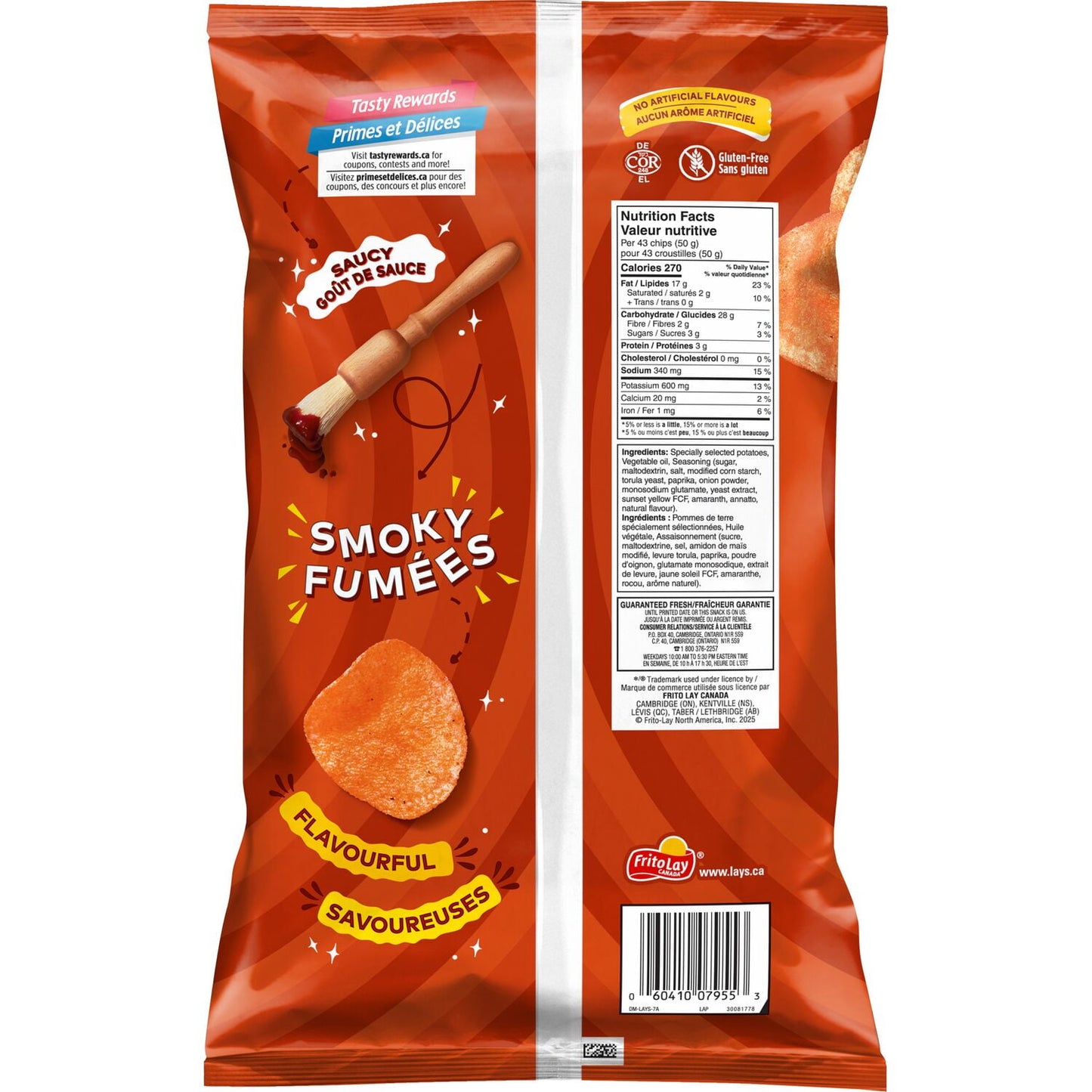 Lay's Old Fashioned Bar-B-Q flavoured Potato Chips, 220 g.