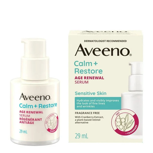 004Aveeno® Calm + Restore 老化精華液，菸鹼醯胺、燕麥、蔓越莓、視黃醇替代品，抗衰老，溫和呵護敏感肌膚，低過敏，無香精，29 毫升