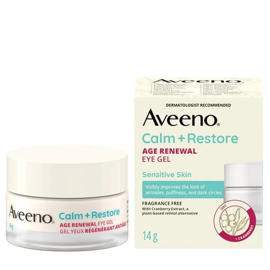 004Aveeno® Calm + Restore Age Renewal 眼部凝膠，抗衰老，煙鹼醯胺，燕麥，蔓越莓，視黃醇替代品，溫和呵護敏感肌膚，低過敏，無香料，14 克