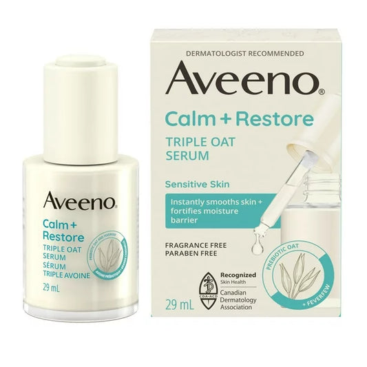 004Aveeno Calm+Restore 三重燕麥精華，燕麥粉，燕麥油，燕麥萃取物，小白菊，敏感皮膚清潔劑，無香精，29 毫升