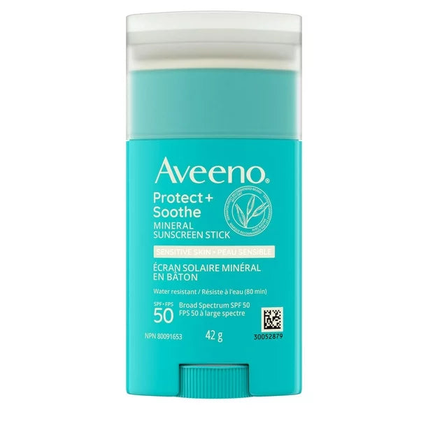 004  艾維諾 Aveeno Protect + 舒緩礦物防曬棒 SPF 50+ - 敏感肌膚，快乾，防水，防曬 - 純燕麥和氧化鋅，不含對羥基苯甲酸酯，廣譜 UVA/UVB，42 克