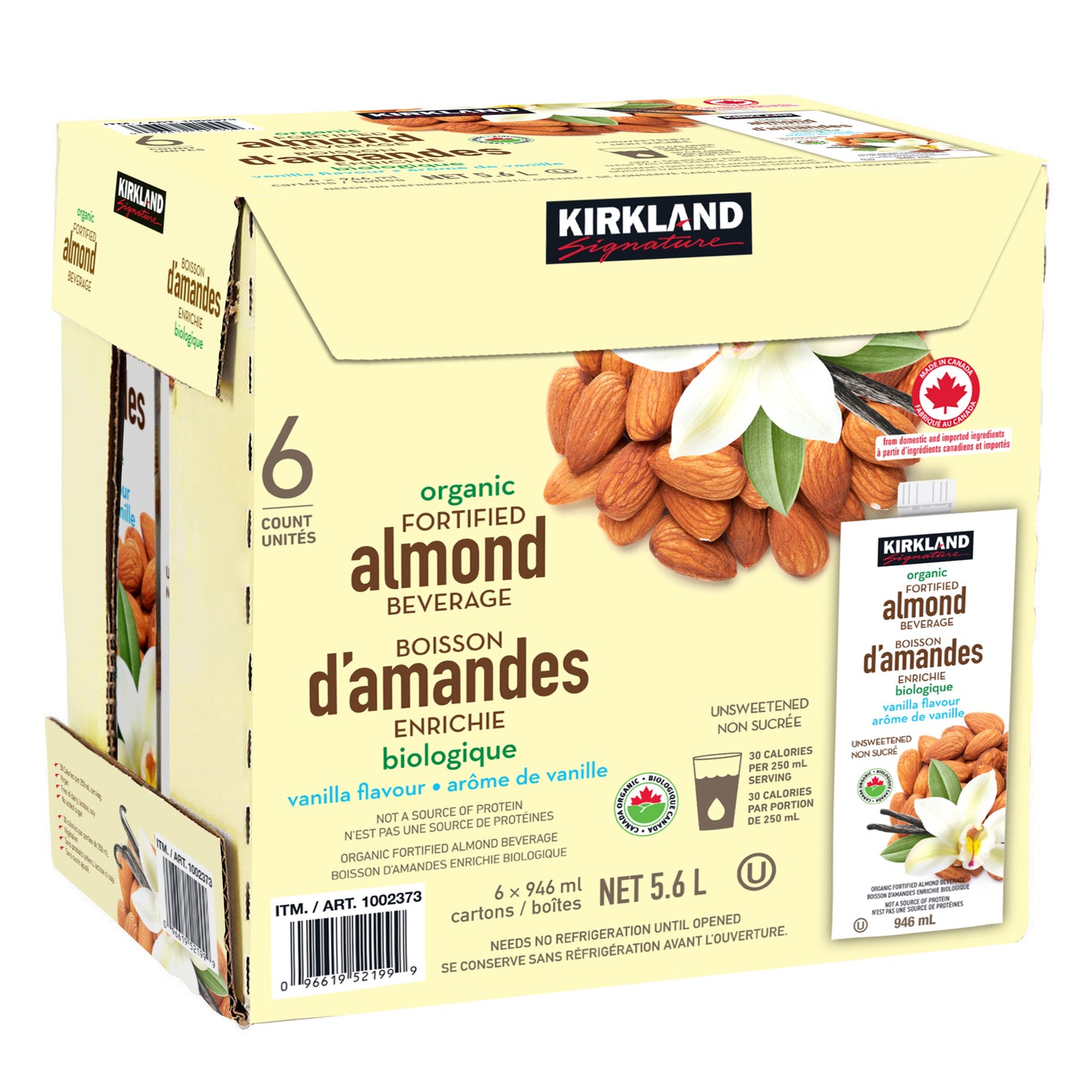 Kirkland Signature 有机杏仁饮料，香草味，946 毫升，6 瓶装