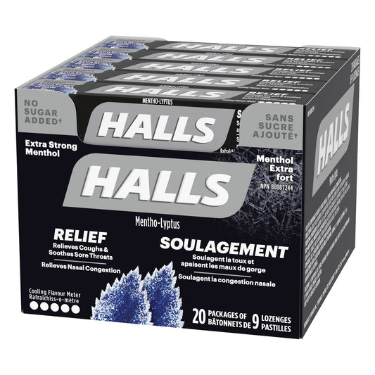 Halls 特强薄荷醇无糖润喉糖，20×9 粒