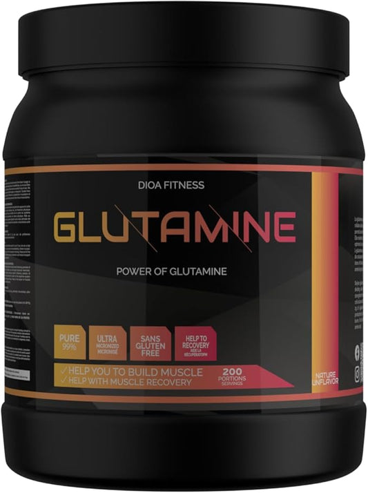 002  DIOA Fitness L-谷氨酰胺 1000 克，200 份 - 運動後肌肉恢復、免疫力、消化健康 - 無人工填充劑 - 無味 - 不含麩質