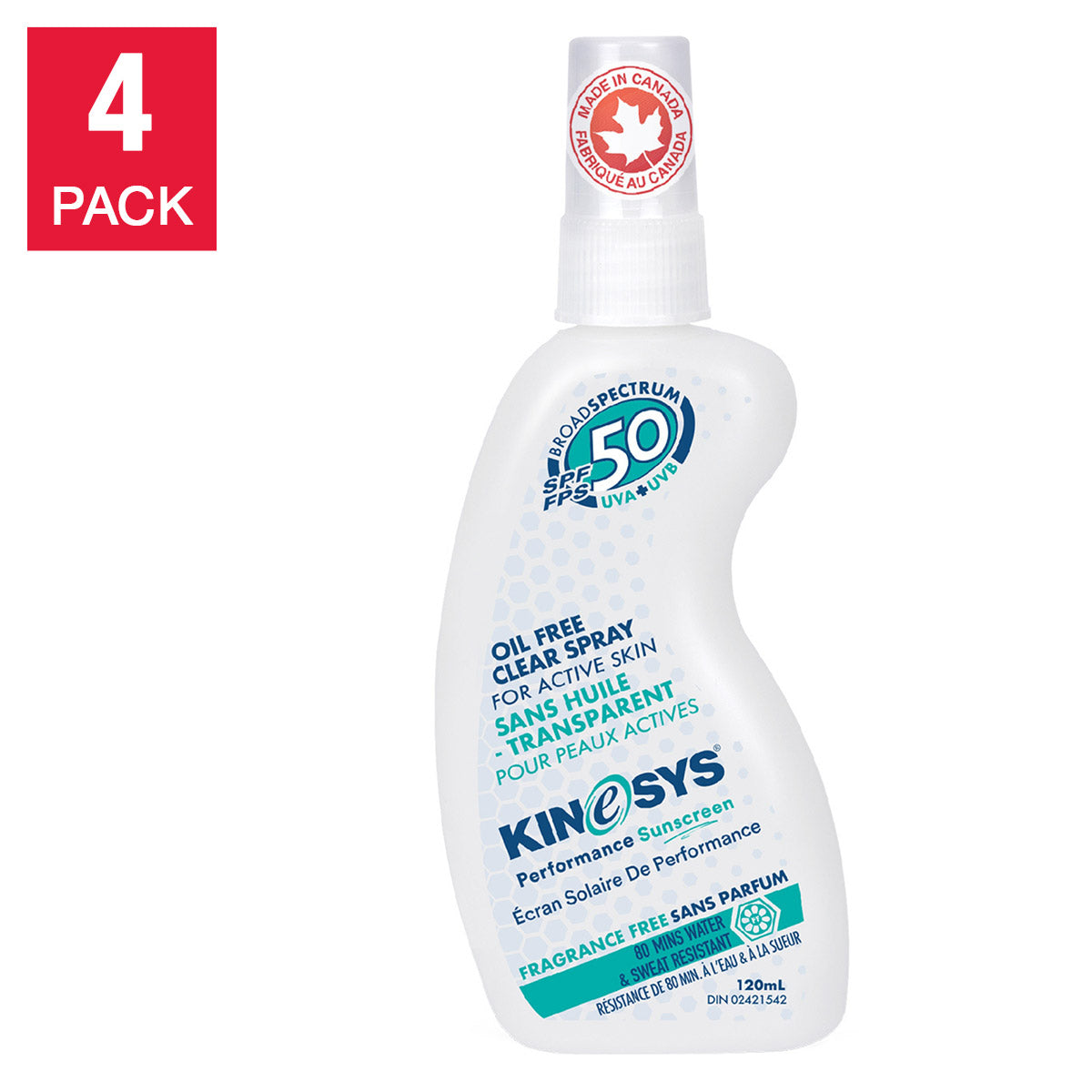 KINeSYS 無香型防曬噴霧 SPF 50，4 x 120 毫升
