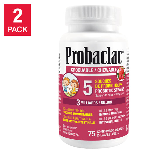 Probaclac 兒童咀嚼益生菌（含維生素 C）- 5 種菌株 - 30 億活性菌 - 2 x 75 片