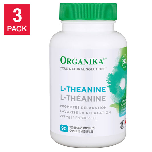 Organika L-茶氨酸 225 毫克素食膠囊，90 粒裝，3 盒裝