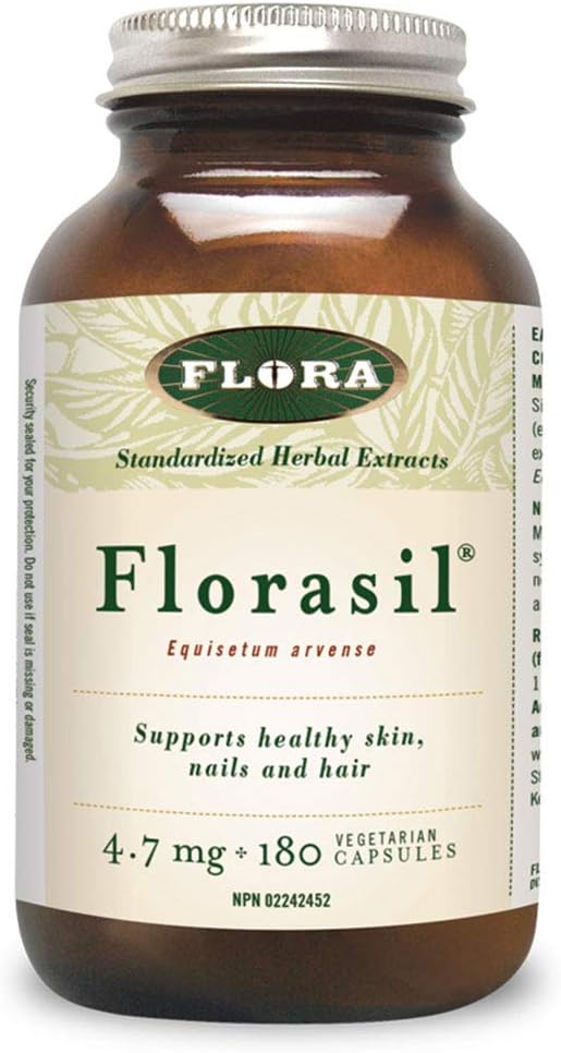 002  Flora Health FloraSil 適用於頭髮、皮膚和指甲 - 支持純素膠原蛋白、角蛋白和彈性蛋白生成 - 用於頭髮生長、皮膚護理、指甲和骨骼強度 180 粒素食膠囊