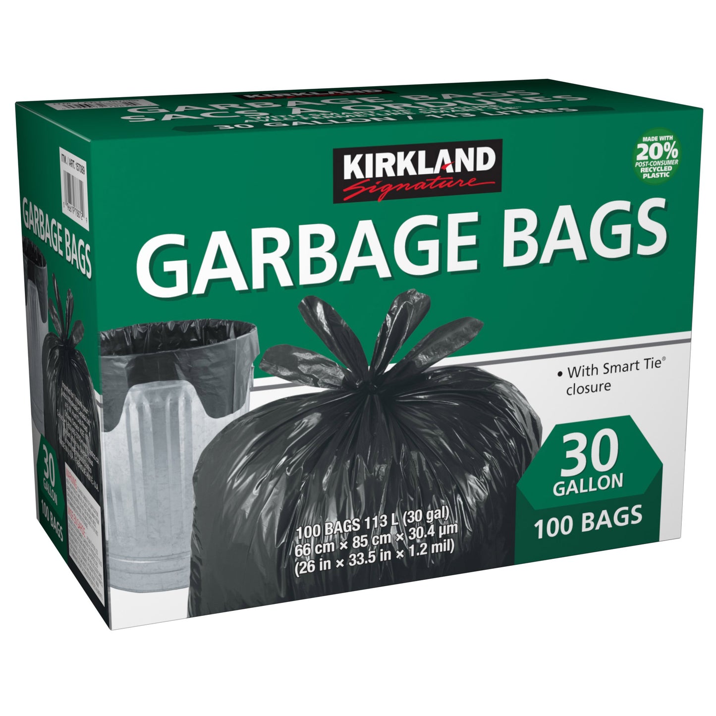 Kirkland Signature Smart Tie 30加侖垃圾袋，100個裝