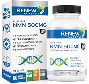 002  Renew Actives NMN 500MG 補充劑 - 可用的最高效力。細胞健康，增強 NAD+ 促進長壽、能量代謝和組織形成 - 60 粒膠囊 - 加拿大製造