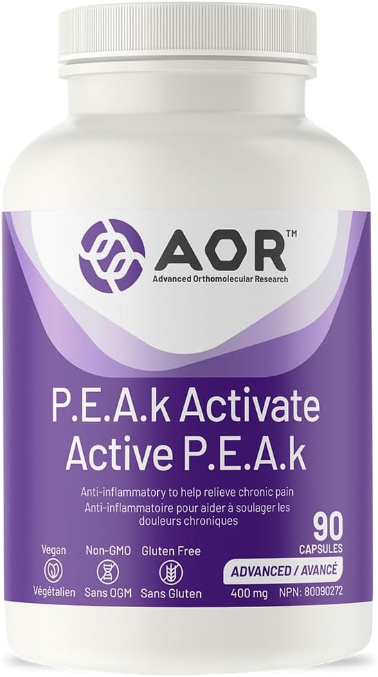 002  AOR - P.E.A.K 活化 400 毫克，90 粒膠囊 - 棕櫚酰乙醇酰胺補充劑 - 抗炎補充劑 - 支持疼痛和過度健康益處 - 無麩質、非基因改造和素食補充劑