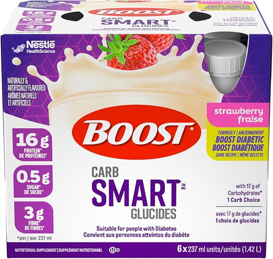 002  BOOST CarbSmart 草莓，高蛋白，低糖，24 種維生素和礦物質，營養補充劑，16 克蛋白質，0.5 克糖，猶太潔食，無麩質，適合糖尿病患者