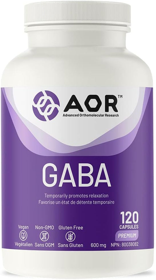 002  AOR - GABA 補充劑 600 毫克，120 粒 - 用於心理健康的氨基酸補充劑，調節情緒補充劑，放鬆和睡眠支持失眠緩解 - Gaba 鎮靜支持