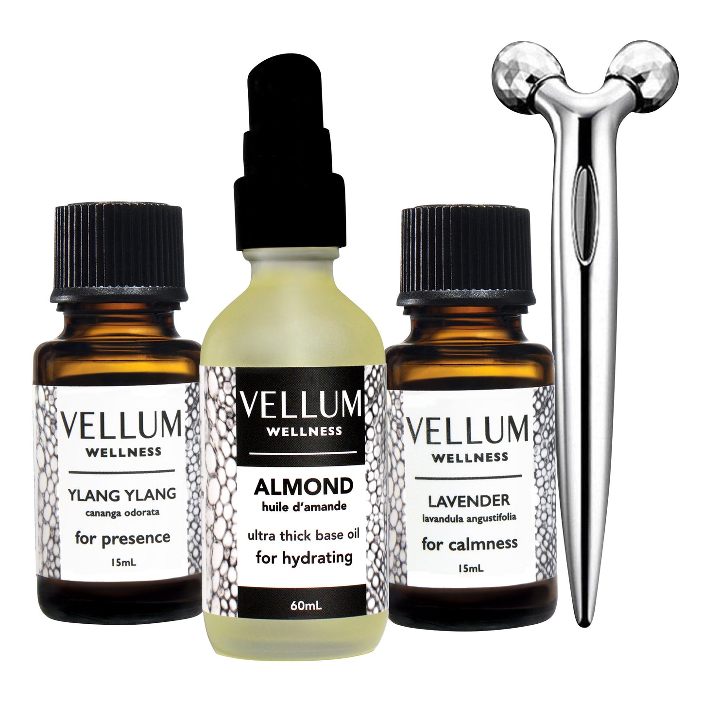 Vellum Wellness 天然睡眠套装，含精油和面部按摩滚轮