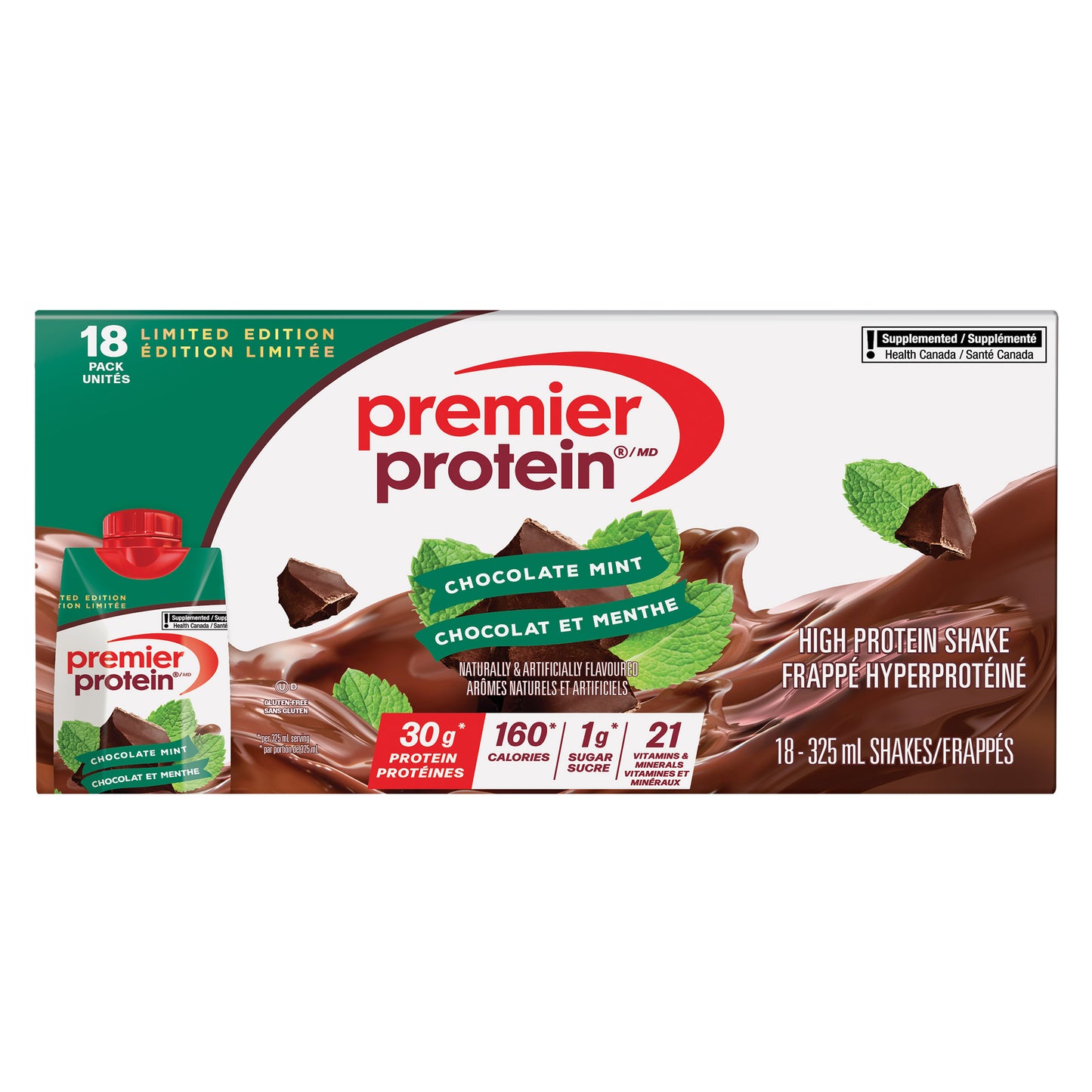 Premier Protein 高蛋白巧克力薄荷奶昔，18 x 325 毫升