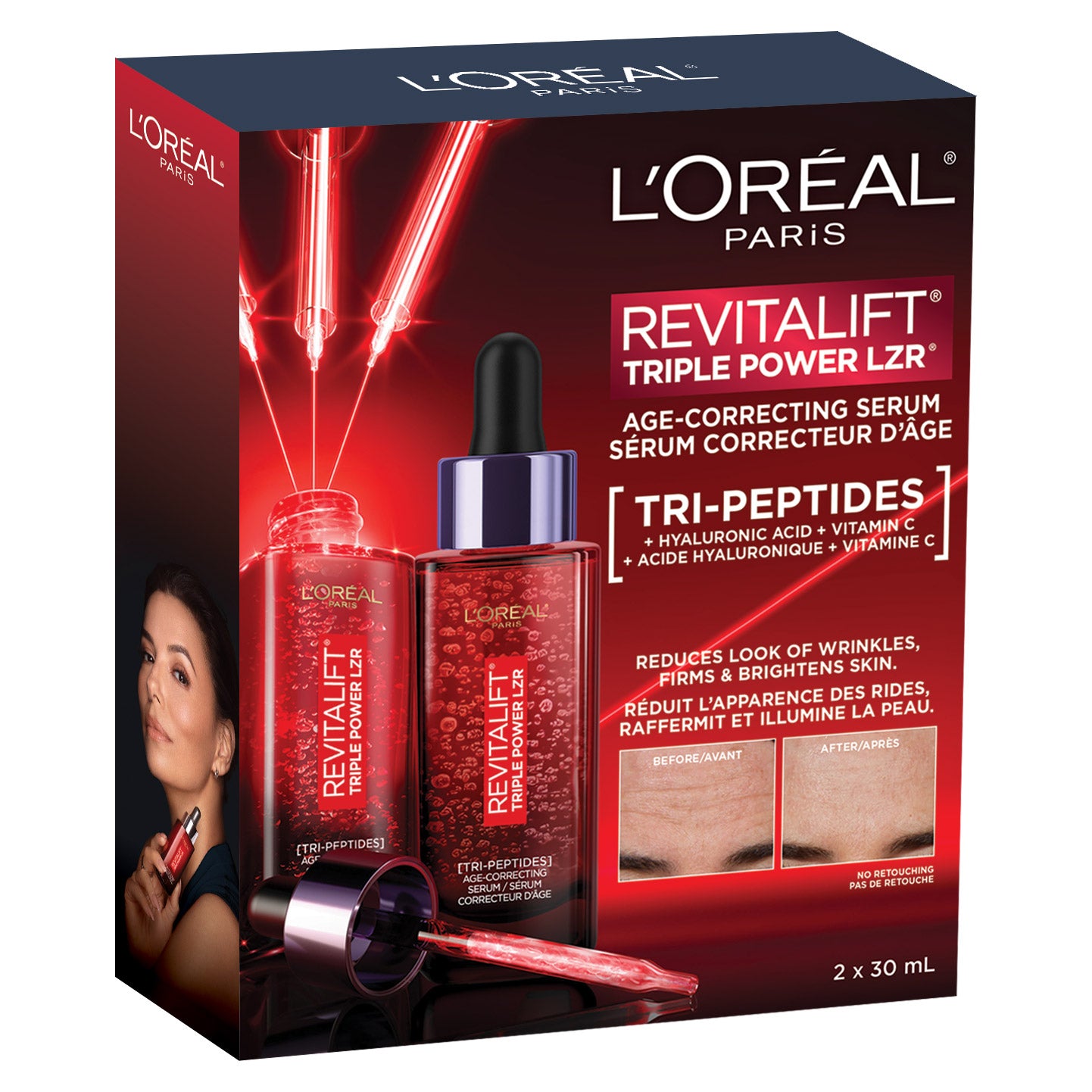 巴黎欧莱雅三重赋活 LZR 三胜肽抗衰老面部精华液，2 x 30毫升