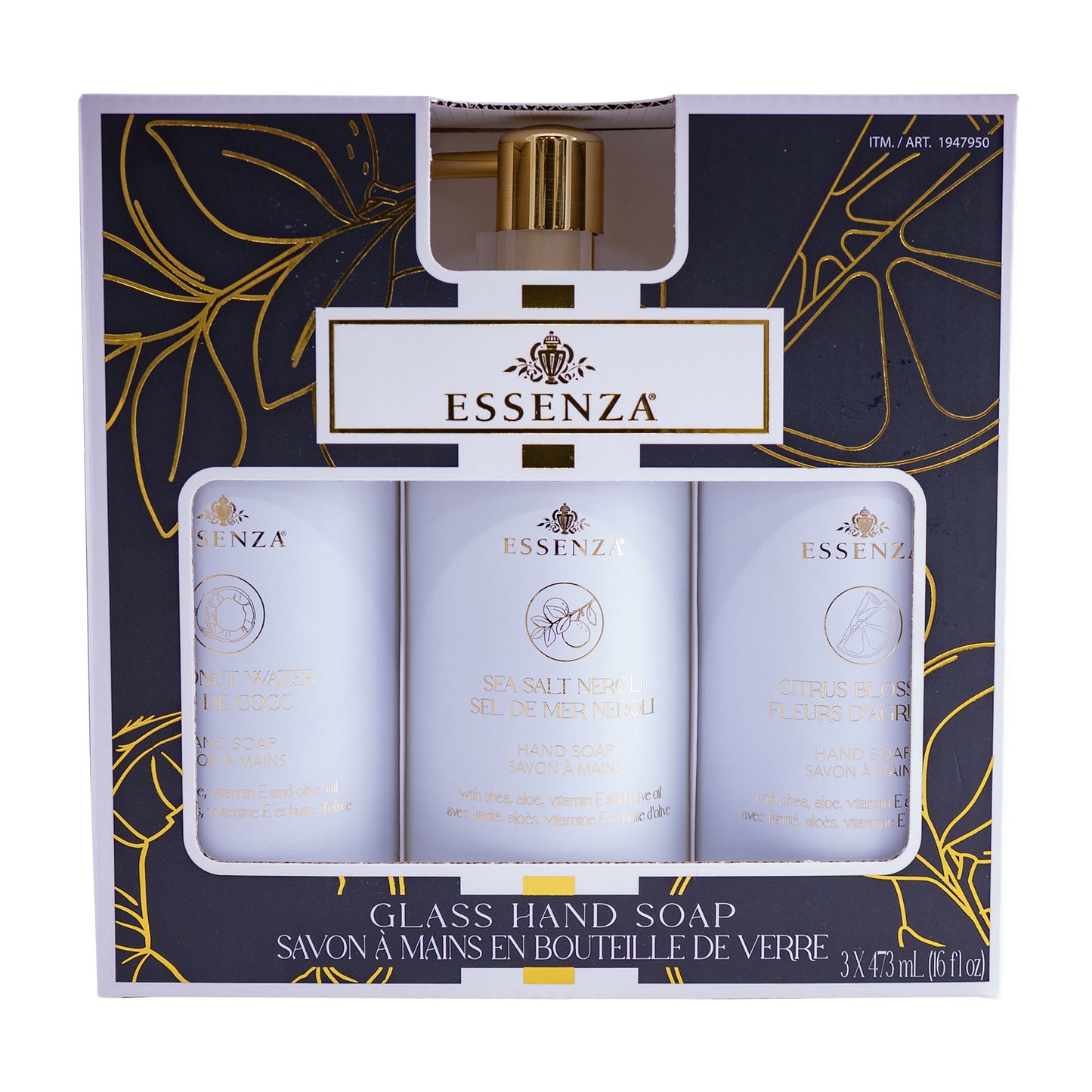 Essenza 白色玻璃洗手液，3 × 473 毫升