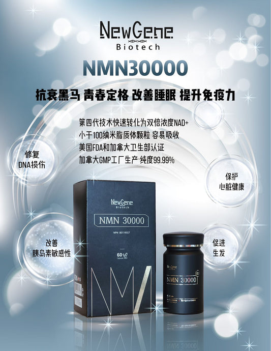 NEW GENE - NMN 30000+ Plus逆齡補充劑 60粒 抗衰老白藜蘆醇 美國NMN 逆齡NMN【加拿大直郵 有防偽標籤】2024年新配方 加拿大製造NEW GENE