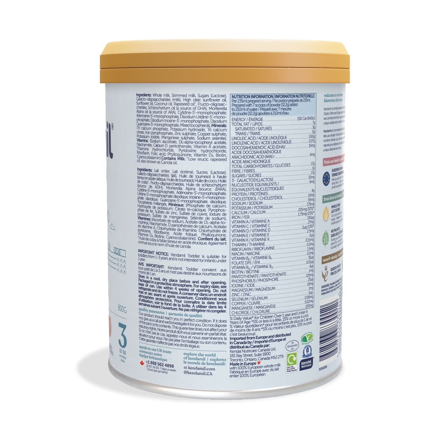 肯多米爾經典幼兒奶粉配方 28.2盎司（12-36個月）, 肯多米爾經典幼兒奶粉配方