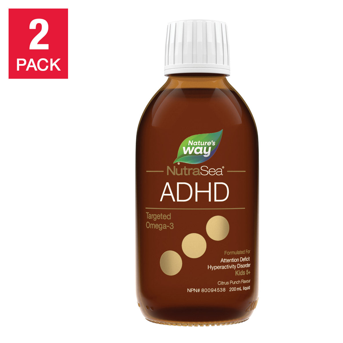 NutraSea ADHD 专用 Omega-3，柑橘味，2 瓶装，每瓶 200 毫升