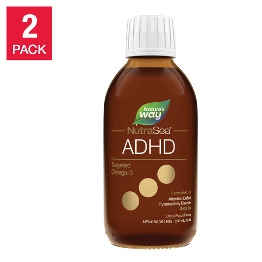 NutraSea ADHD 專用 Omega-3，柑橘味，2 瓶裝，每瓶 200 毫升