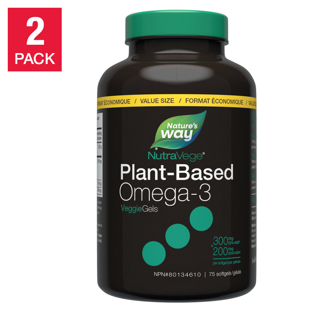 NutraVege 植物性 Omega-3，薄荷味，75 粒軟膠囊，2 瓶裝