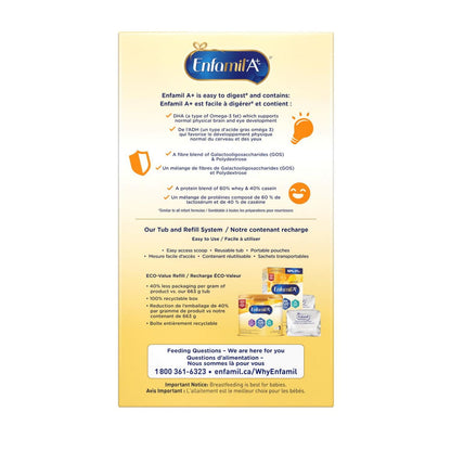 Enfamil A+, Baby Formula, Value Pack, Powder Refill, DHA (a type of Omega-3 fat) to help support brain development, Age 0-12 months, 992g, 2 x 496g
