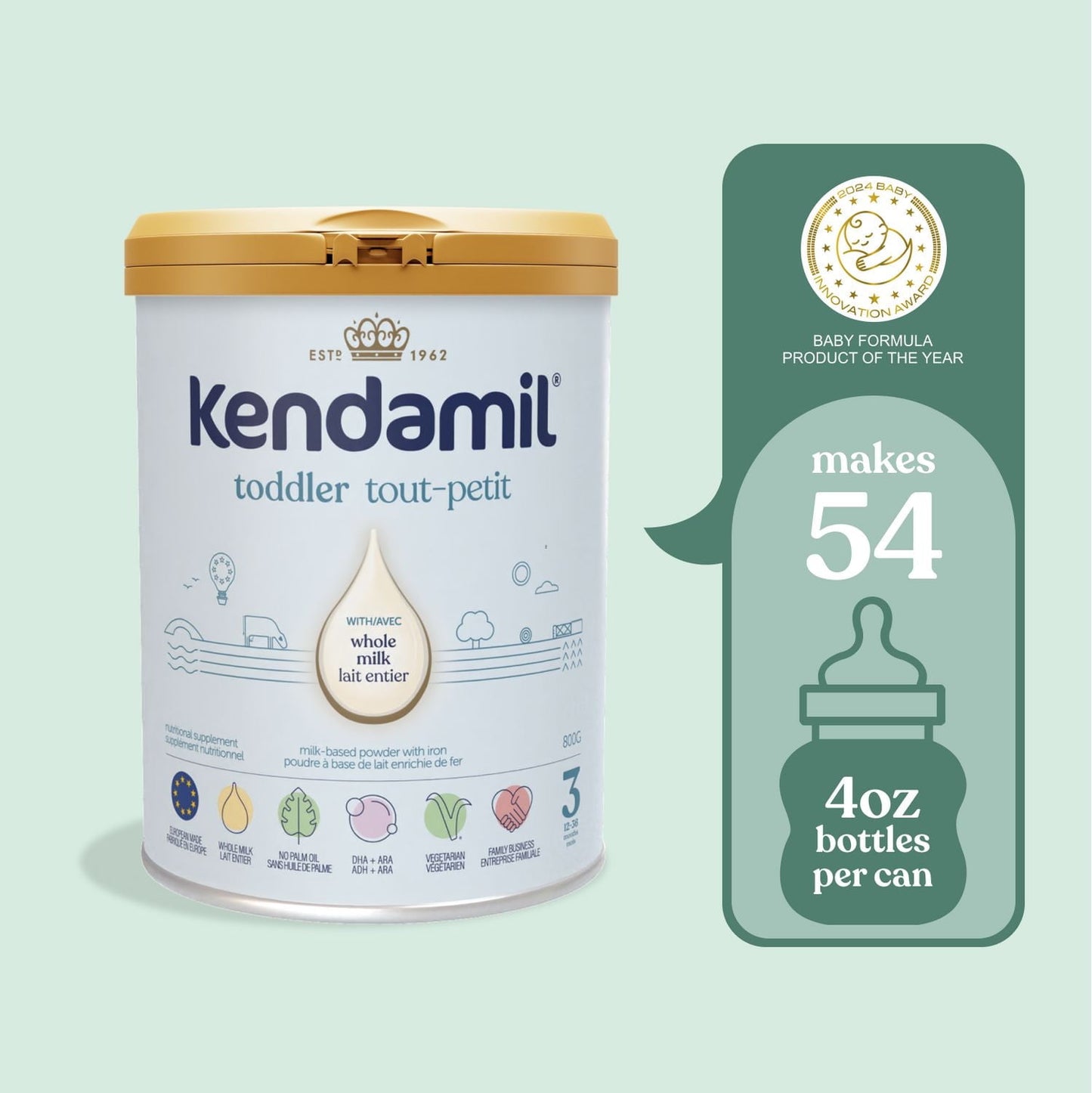 肯多米爾經典幼兒奶粉配方 28.2盎司（12-36個月）, 肯多米爾經典幼兒奶粉配方