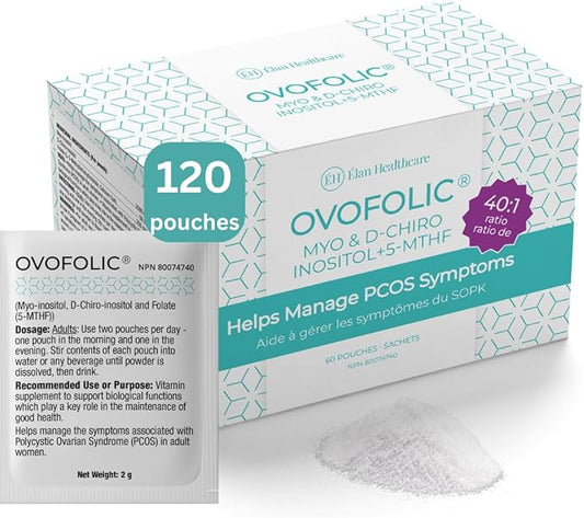 002 女性 Ovofolic PCOS 补充剂 - 促进生育能力、荷尔蒙平衡和 PCOS 支持 - 肌醇、D-手性肌醇、活性叶酸 - 高效 PCOS 补充剂（120 份，2 袋小袋）
