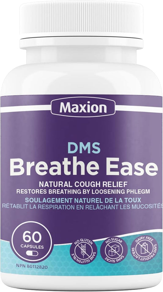 002 Maxion DMS 呼吸轻松，含有N-乙酰-L-半胱氨酸（NAC）和灵芝，有助于缓解咳嗽、呼吸急促并保护肺部，60粒胶囊