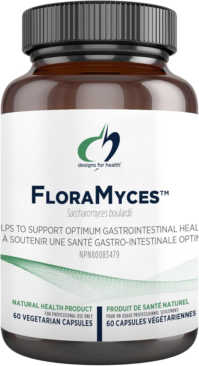 002  Designs for Health 布拉酵母菌益生菌 - FloraMyces 500 毫克，保質期消化益生菌 - 無乳製品補充劑，支持消化 + 腸道健康（60 粒膠囊）