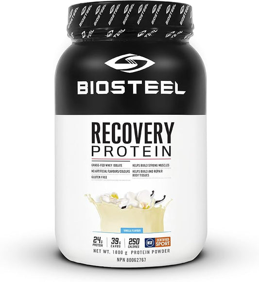 002  BioSteel 運動恢復蛋白粉，草飼和非基因改造配方，香草味，27 份，1.8 公斤（1 包）