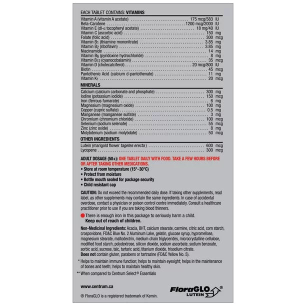 Centrum 女士 50+ 多種維生素和多種礦物質補充劑片劑，90 片
