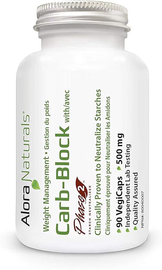 002  Alora Natural - 第 2 階段碳水化合物阻斷劑，90 粒 VegiCaps - 白芸豆碳水化合物阻斷劑 - 體重管理補充劑 - 碳水化合物補充劑 - 防止澱粉熱量轉化為葡萄糖