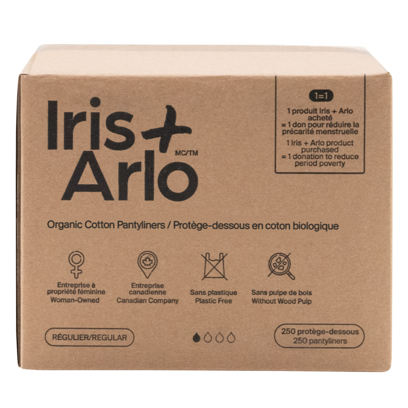 Iris + Arlo 有機棉普通型護墊，250 片裝
