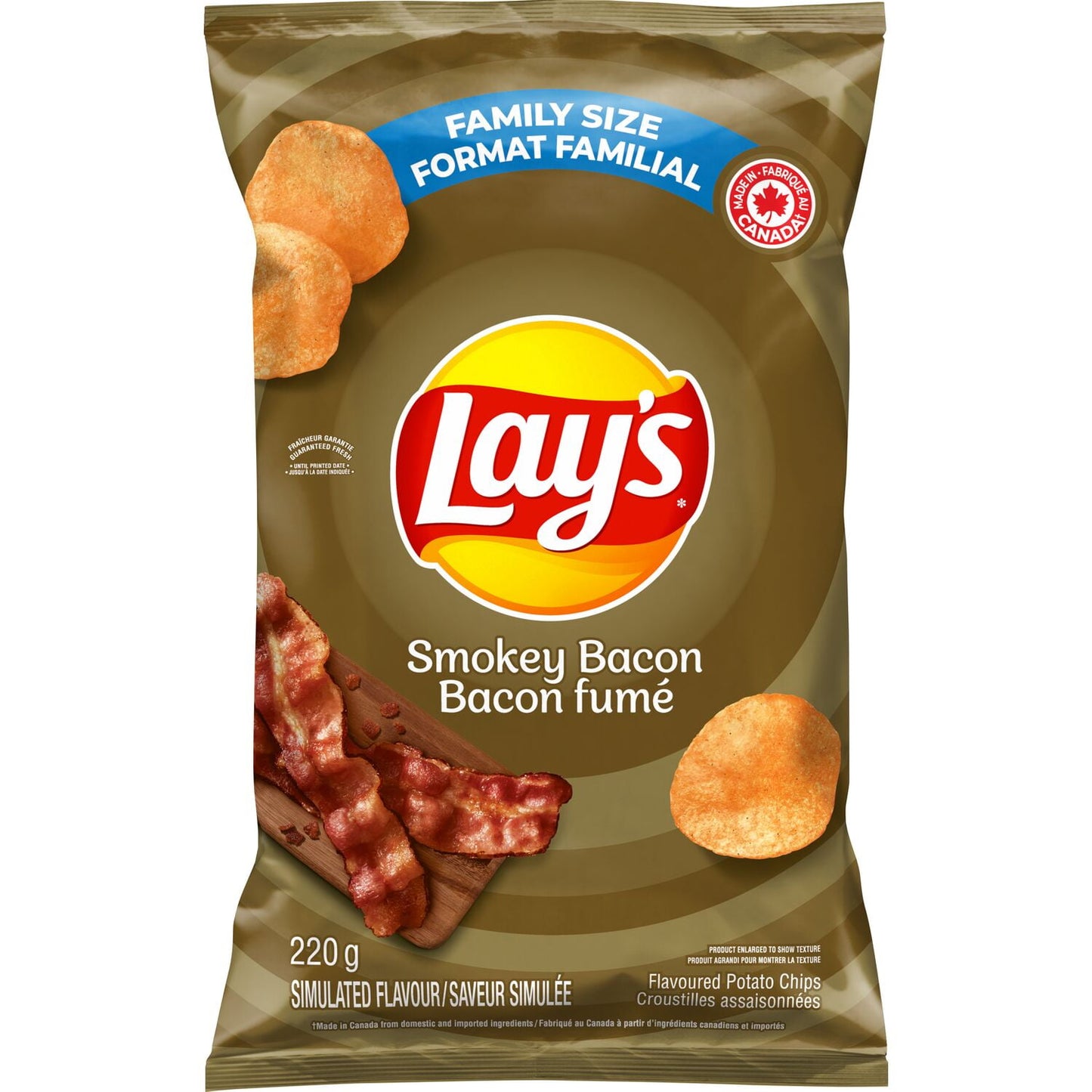 Lay's Smokey Bacon flavoured Potato Chips, 220 g.