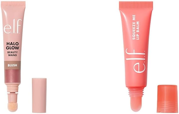 e.l.f. Halo Glow 腮红美妆棒，打造红润亮泽双颊的液体腮红棒，蕴含角鲨烷，纯素无动物实验成分，Pink-Me-Up 和 Squeeze Me 润唇膏