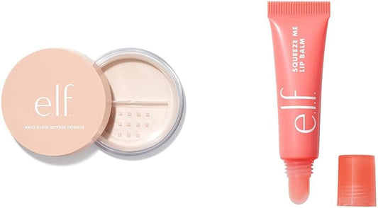 e.l.f. Halo Glow Setting Powder, Silky Setting Powder For Soft Glow Without Shine & Squeeze Me Lip Balm, Moisturizing Lip Balm For A Sheer Tint Of Colour