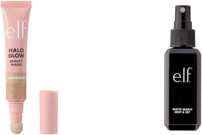 e.l.f. Halo Glow Highlight Beauty Wand, Liquid Highlighter Wand For Luminous, Glowing Skin & Matte Magic Mist & Set - Small, Lightweight, Long Lasting, Mattifying, Revitalizes